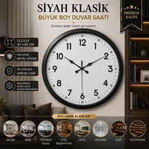 Siyah Klasik Büyük Boy 80 Cm Metal Duvar Saati