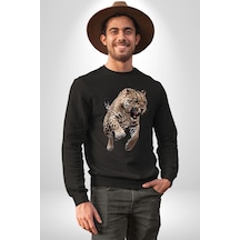 Jaguar Sırtından Çıkan Unisex Siyah Sweatshirt Siyah