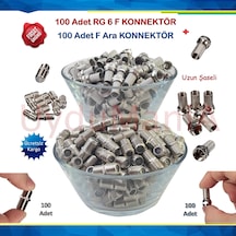 100 Adet Rg6 F Konnektör + 100 Adet F Ara Birleştirici Konnektör