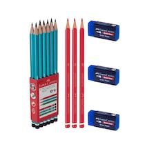 Faber Castell 12'li Kurşun Kalem + 3 Adet Kırmızı Kalem + 3 Adet Faber Sınav Silgisi Yeni Tasarım Fırsat Set Bordo