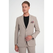 Efor Slim Fit Mono Yaka Fleto Cepli Çift Yırtmaçlı Casual Vizon Ceket C 710 Vizon