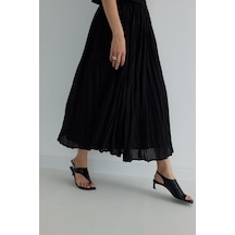 Suud Collection Siyah Donette Piliseli Etek