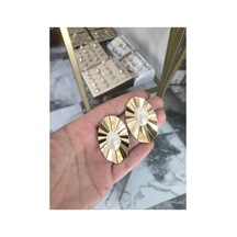 İnci Detaylı Şık Gold Küpe Altın
