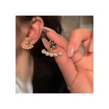 Lunarie İnci 14k Altın Çerçeve Kalp Ear Jacket Tırmanıcı Küpe