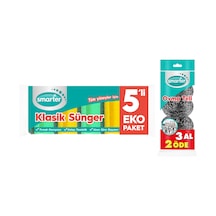 Smarter Klasik Bulaşık Süngeri 5'li + Ovma Teli 3'lü