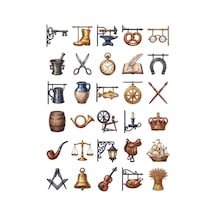 30 Adet Vintage Lonca Tabelası Sticker Seti - Ajanda, Defter, Laptop Çok Renkli