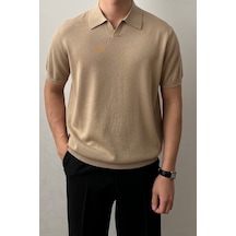 Cool Tarz Erkek Camel Patlı Kısa Kollu Polo Yaka Triko T-shirt Camel Camel