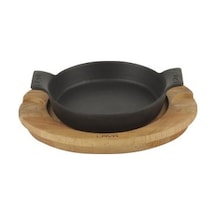 Lava Döküm Ahşap Allıklı Mini Yuvarlak Sahan Siyah 18 CM