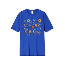 Medinenur Çiçek Baskılı Unisex Tshirt Mavi