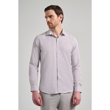 İmza Uzun Kol Çizgili Desen Bez Ayağı İtalyan Yaka Cepsiz Pamuklu Classic Slim Fit Gömlek 1004250180 Beyaz