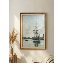 Yelkenli Gemi Tablosu Vintage Gold Çerçeveli 60x80 Cm
