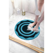 Yuvarlak Banyo Paspası Kaymaz Taban Yumuşak Esnek Paspas Islak Zemin Hijyenik Paspas 50x50 Cm Mavi