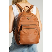 Baginn Saten Kumaş Kadın Sırt Çantası 35 25 Cm Yağmur İtici Kumaş Mega Bag Günlük Kullanıma Uygun Taba