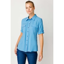 Ekol Kadın Torba Cepli Kısa Kol Gömlek 1024 Mavi