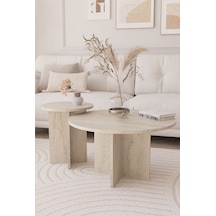 2 Li Orta Sehpa Seti, Iskandinav Stil, Bohem, 72 Cm, 40 Cm - Traverten 2 Li Orta Sehpa Seti, Iskandinav Stil, Bohem, 72 Cm, 40 Cm - Traverten