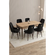 Flora Meşe Desen 80x132 Mdf Açılabilir Mutfak Masası Takımı 6 Adet Sandalye Siyah