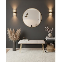 Özcan Metal Gold Metal Ayaklı Metal Kasalı Bench Mutfak Salon Antre Yatak Odası Balkon Puf Bank Krem