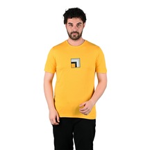 Erkek Kare Desen Baskılı Sarı T-shirt