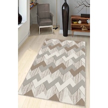 Bej Zigzag Kaymaz Tabanlı Makinede Yıkanabilir Halı Kn007n11