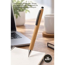 10 Adet Bambu Touch Tükenmez Kalem Dokunmatik Stylus Pen, Ahşap Şık Tasarım, Lazer Markalama İle Kişiselleştirilebilir, Promosyon -