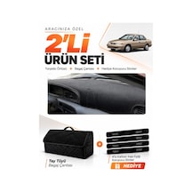 Kia Sephia 1995-1998 Uyumlu Torpido Örtüsü + Tay Tüyü Bagaj Çantası + Sticker Seti - Siyah