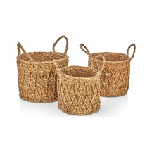 Dekoratif Yuvarlak Çapraz Desenli Sepet Saksılık Sele 3lü Set Cl-9037