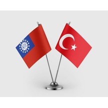 Burma Bayrağı Ve Türkiye Bayrağı İkili Saten Masa Bayrağı Takımı Diğer