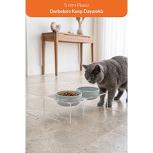 Gobypet 2'li Mavi Seramik Dekoratif Kedi Köpek Pleksi Mama & Su Kabı Paspas