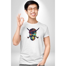Korsan Kurukafa Unisex Unisex Beyaz Organik Baskılı T-shirt Penye Yüksek Kalite Beyaz