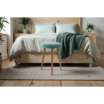 Modern Ahşap Ayaklı Teddy Kumaş Tabure Makyaj Masası & Ayak Dinlendirme Elegant Yeşil Yeşil