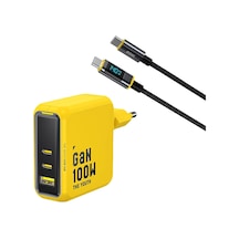 Youth 3 Portlu 100w Şarj Adaptörü İle Led Ekranlı 140w Hızlı Şarj Kablosu Seti, Gan Teknolojisi, Usb-c Ve Usb-a U