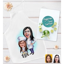 Bk Gift Kişiye Özel Anne Kız Karikatür Tasarımlı Mutfak Önlüğü Ve Yemek Tarif Defteri Hediye Seti-2, Anneye Hediye, Anneler Günü Hediyeleri
