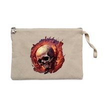 Skull Planet Krem Clutch Astarlı Cüzdan / El Çantası