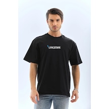 Erkek Kısa Kol Yazlık Tişört Bisiklet Yaka Kelebek Baskılı T-shirt - Siyah
