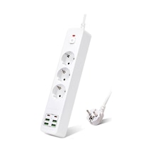 Hızlı Şarj İstasyonu 3000w 3 Lü Priz 2 Metre Uzatma Kablosu Çoklu Priz 4 Usb 2 Type C Girişli 18 Watt Pd Şarj On/off Düğmeli 1