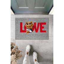 Rugmood Modern Dijital Baskı Paspas - Ayıcık Love - Kapı Önü Paspası 70x45cm Gri