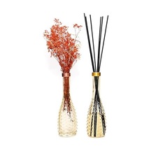 Gold Boyunlu Amber Kabartmalı Ince Cam Vazo 26 Cm