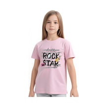 Panios Kids Little Rock Baskılı Kız Çocuk Kısa Kollu T-shirt Açık Pembe