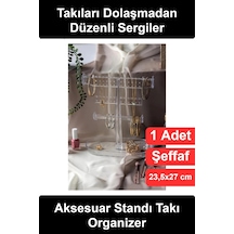 Takıstandı Aksesuar Standı Takı Organizer Şeffaf Plastik 3 Katlı Tepsili Küpe Kolye Bileklik Yüzük Çok Renkli