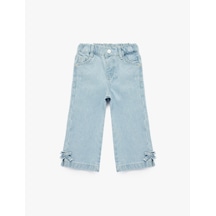 Koton Pamuklu Cep Detaylı Fiyonklu Geniş Paça Denim Pantolon - Wide Leg Jeans Lıght Indıgo 6smg40010ad Açık Mavi