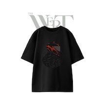 Thewert Kaskli Surucu Tasarım Baskılı Ünisex Siyah Oversize T-shirt