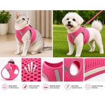 Nefes Alan Kumaş Air Mesh Kedi Köpek Göğüs Tasması Xx Small 28x32 Cm Neon Pembe