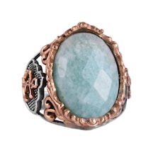 Denizci Çapa Gümüş Yüzük, Doğal Taş Yüzük Erkekler İçin, 925 Ayar Gümüş Yüzük, Amazonit Gümüş