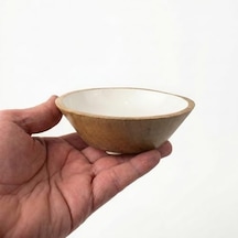 Mango Ağacı Kase - İçi Krem Emaye Enamel Kaplama 13 Cm Dekoratif Ahşap Sunum Kasesi - Leke Tutmaz Sosluk, Çerezlik Ve Dondurmalık, Çerez Ve Sosluk İçin Doğal Kase 1 Adet