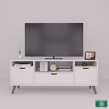 Tv Sehpası Geniş Çekmeceli Raflı Beyaz