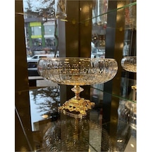 Lotus Kristal 24 Cm Kesme Dekor Gold Döküm Ayak Salata Kasesi Cam Sunumluk & Salata Kase Naturel