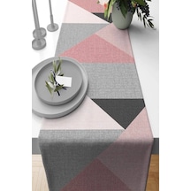 Pembe Geometrik Desenli Premium Masa Örtüsü Runner Rnr390n11