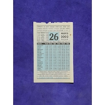 26 Mayıs 2002 Takvim Yaprağı - Nostalji Koleksiyonluk Takvim Yaprağı A