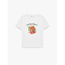 Koton Bisiklet Yaka Pamuklu Baskılı Beyaz Kadın T-shirt 6sak50034ek Beyaz