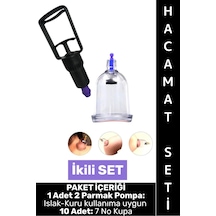 Hacamatseti Islak Kuru Kullanıma Uygun 2 Parmak Pompa 10 Adet 7 No Kupa Çekme İkili Hacamat Seti